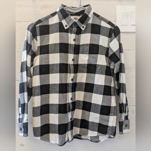 🏁 Old Navy Boy's Black & White Check Button Down Shirt; Size: 8